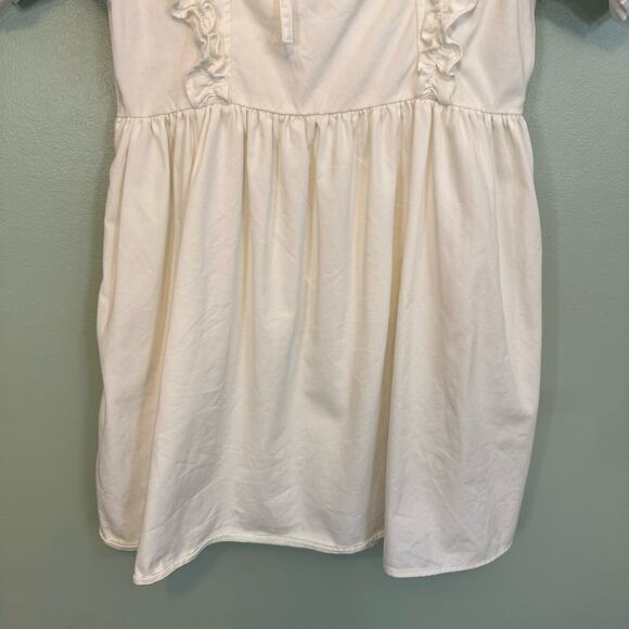 ASOS Design Denim Mini Dress Womens 14 White Square Neck Frill Smock Babydoll - Picture 10 of 13